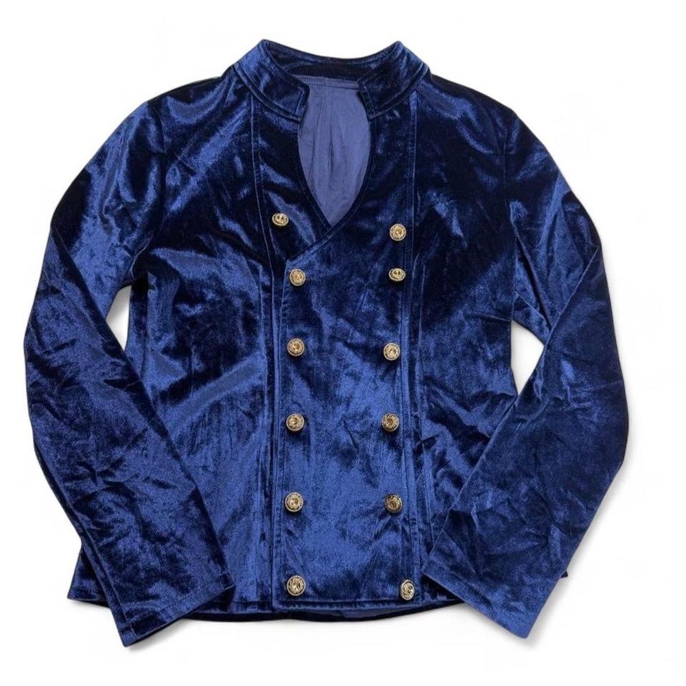 Blue Whimsygoth Velvet Blazer Jacket Double Breasted Gold Button Coat - Picture 1 of 5